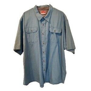Wrangler Mens Green-Blue Cotton Twill Button Up Short Sleeve Work Shirt Size 3XL